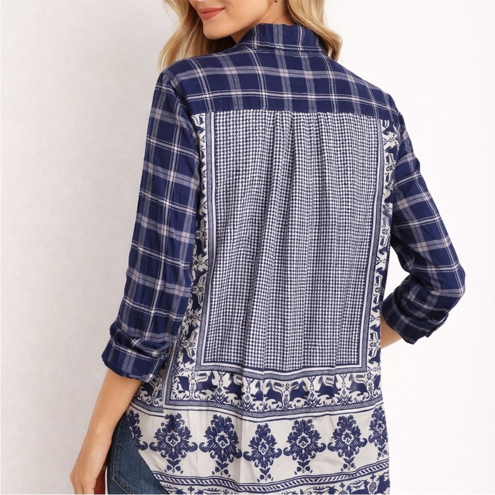 Johnny Was Lana Scarf Print Plaid Shirt Tunic Small